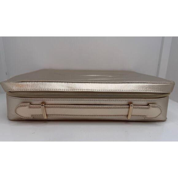 LANCOME Gold Cosmetic Travel Bag Rose Embossed Carry Case Vanity Organizer - #1 - Picture 3 of 7